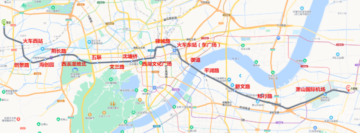 地铁19号线(机场快线)线路图19号线全长约59公里,设有苕溪,杭州西站